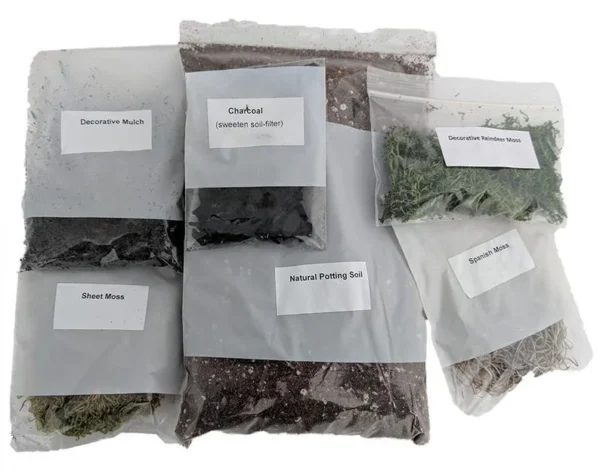 Terrarium Fairy Garden Kit - Create Your Own Terrarium - Soil, Moss, Charcoal, Mulch